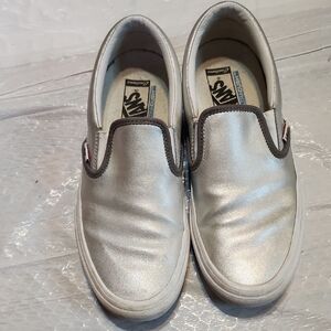 Vans Metallic Silver Slip-On Sneakers
